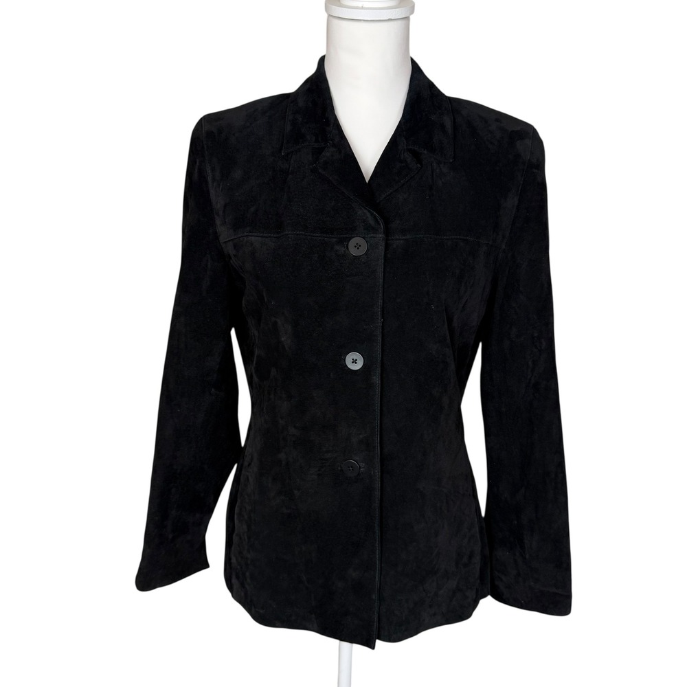 Lord & Taylor Petites Black‎ Suede Leather Blazer Jacket Womens PM